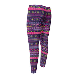 Purple Native Tribal Pattern Print Men's Compression Pants