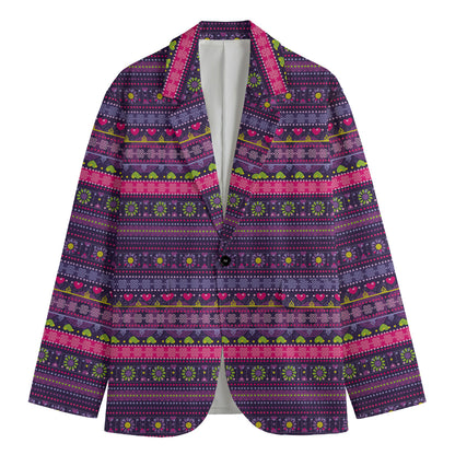 Purple Native Tribal Pattern Print Men's Cotton Blazer
