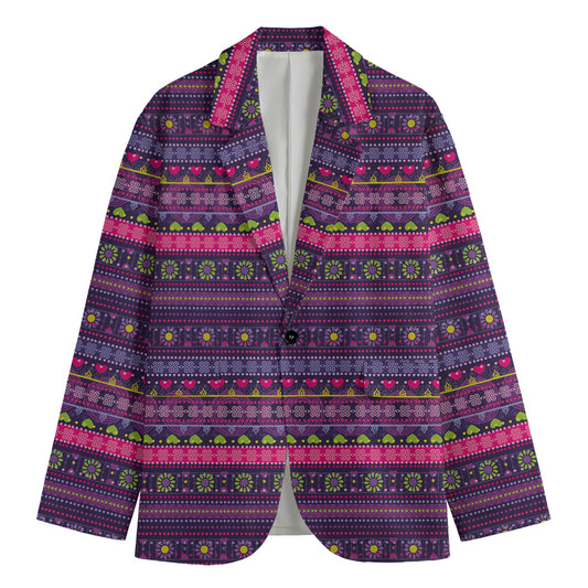 Purple Native Tribal Pattern Print Men's Cotton Blazer