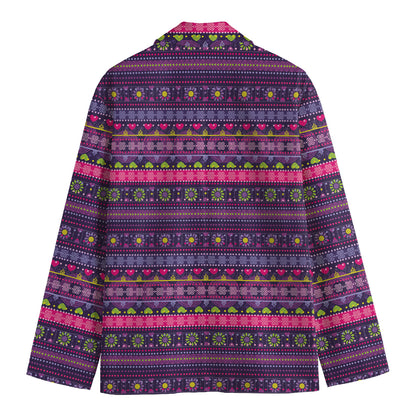 Purple Native Tribal Pattern Print Men's Cotton Blazer
