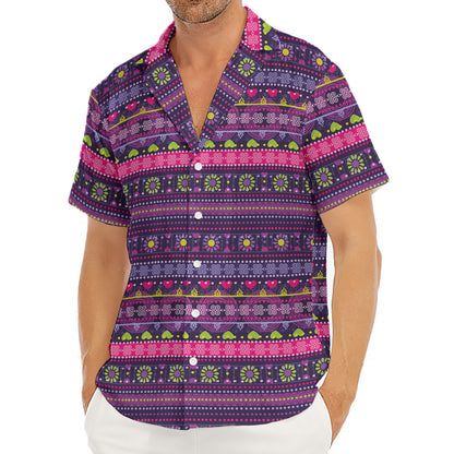 Purple Native Tribal Pattern Print Men's Deep V-Neck Shirt