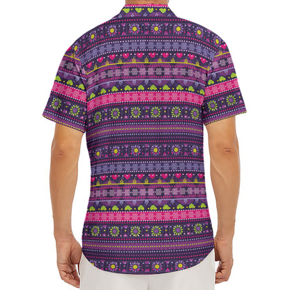 Purple Native Tribal Pattern Print Men's Deep V-Neck Shirt