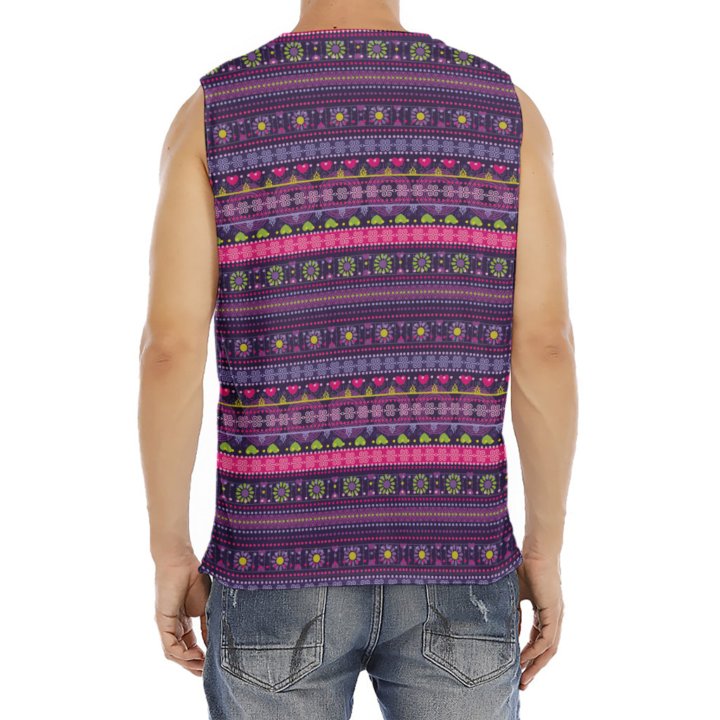 Purple Native Tribal Pattern Print Men's Fitness Tank Top