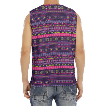 Purple Native Tribal Pattern Print Men's Fitness Tank Top