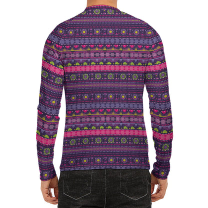 Purple Native Tribal Pattern Print Men's Long Sleeve Rash Guard