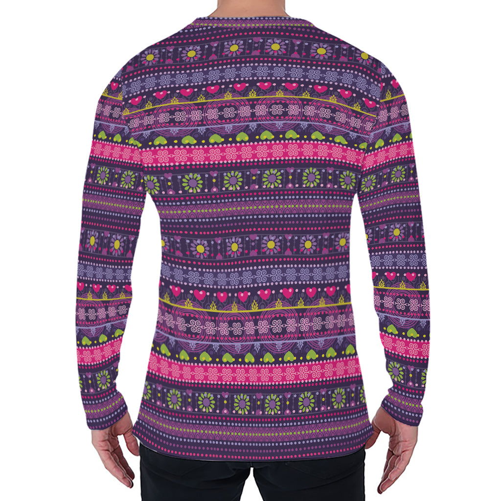 Purple Native Tribal Pattern Print Men's Long Sleeve T-Shirt