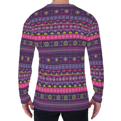 Purple Native Tribal Pattern Print Men's Long Sleeve T-Shirt