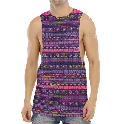 Purple Native Tribal Pattern Print Men's Muscle Tank Top