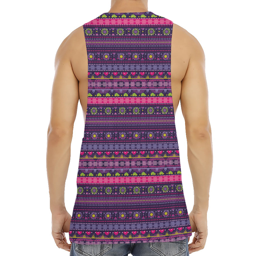 Purple Native Tribal Pattern Print Men's Muscle Tank Top