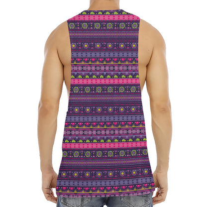 Purple Native Tribal Pattern Print Men's Muscle Tank Top