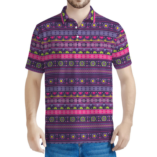 Purple Native Tribal Pattern Print Men's Polo Shirt