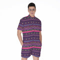 Purple Native Tribal Pattern Print Men's Romper