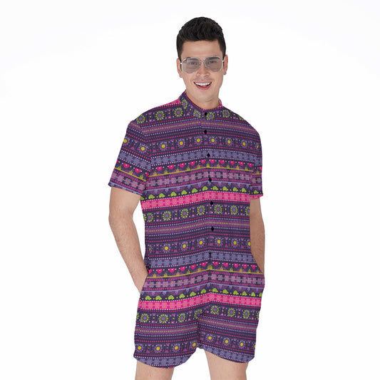 Purple Native Tribal Pattern Print Men's Rompers