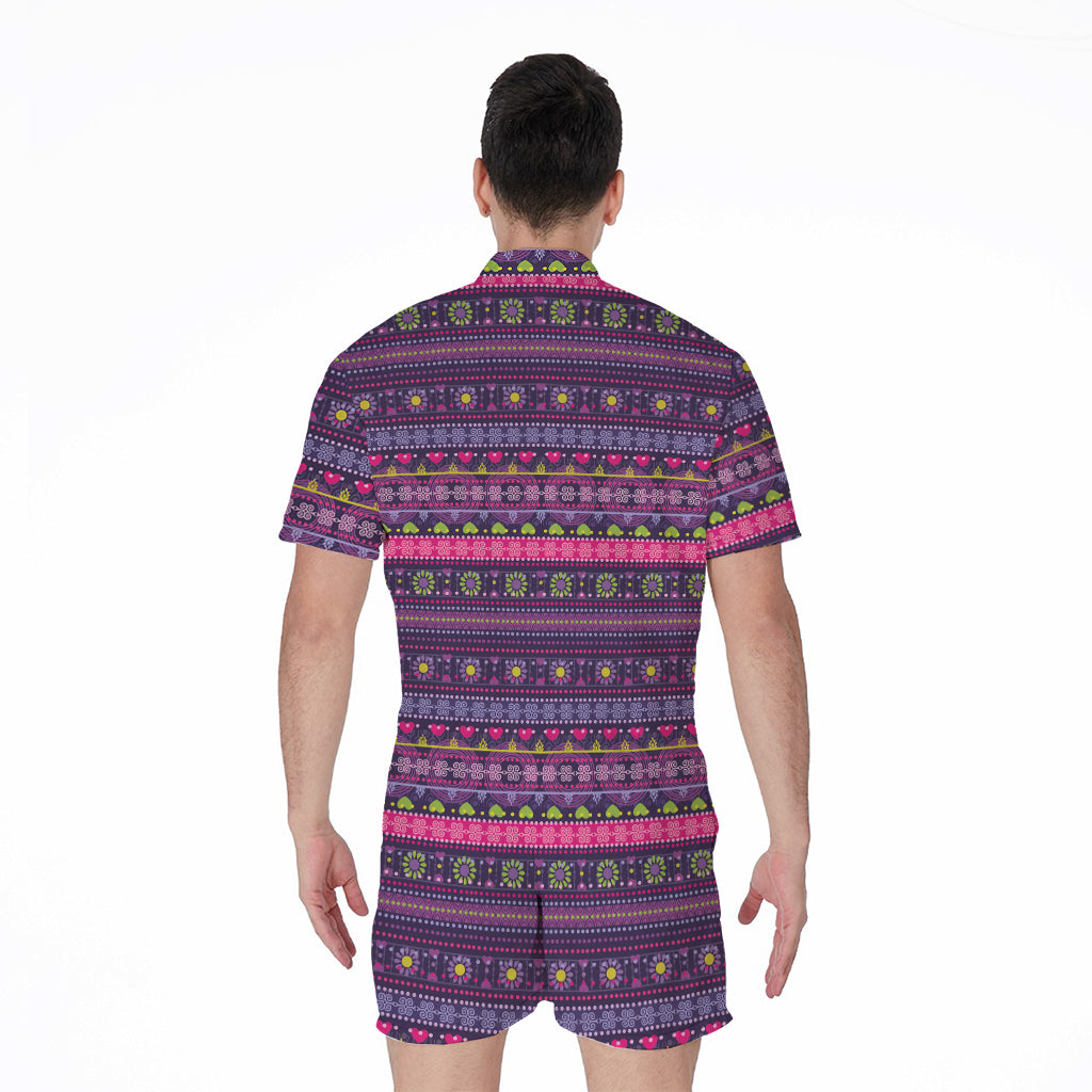 Purple Native Tribal Pattern Print Men's Rompers
