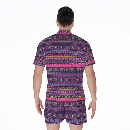Purple Native Tribal Pattern Print Men's Rompers