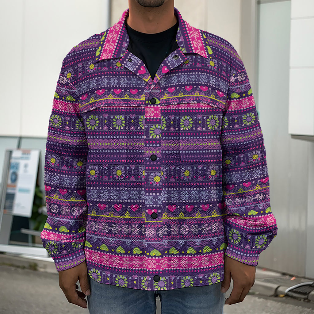 Purple Native Tribal Pattern Print Men's Shirt Jacket