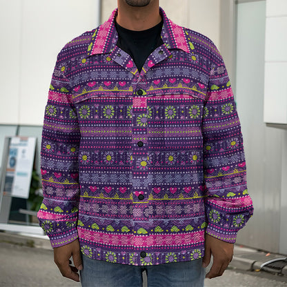 Purple Native Tribal Pattern Print Men's Shirt Jacket