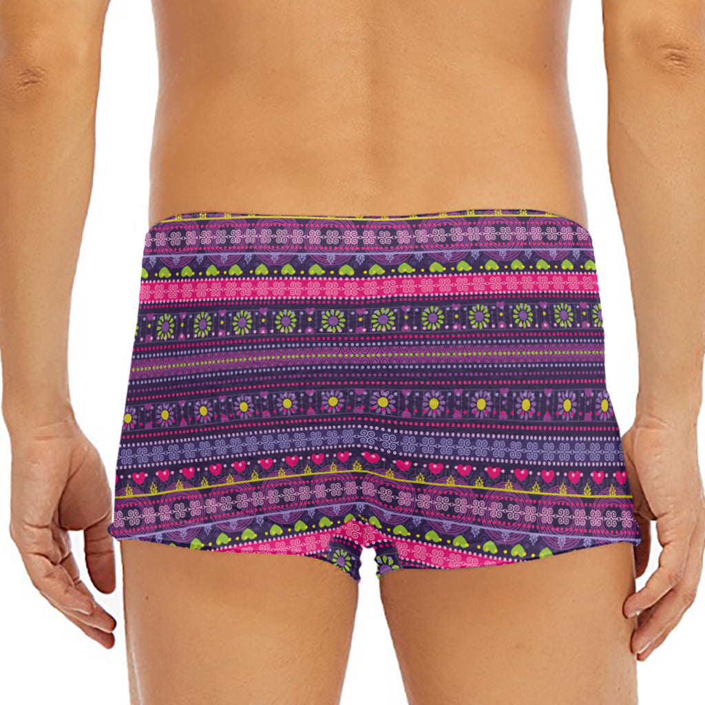 Purple Native Tribal Pattern Print Men's Short Boxer Briefs