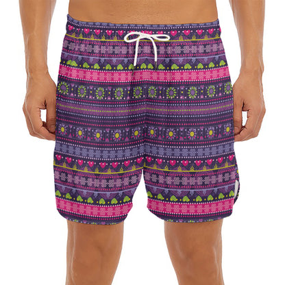 Purple Native Tribal Pattern Print Men's Split Running Shorts