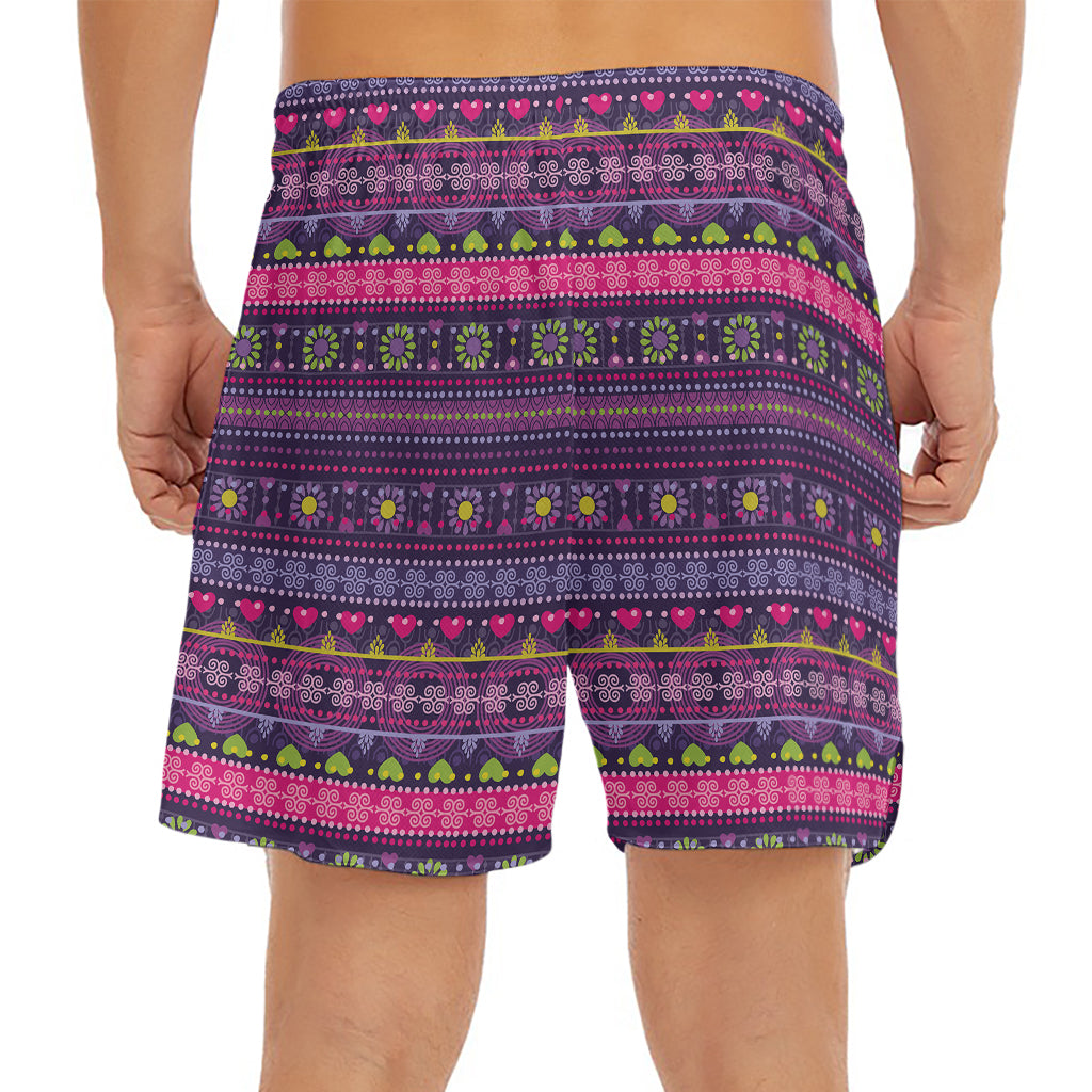 Purple Native Tribal Pattern Print Men's Split Running Shorts