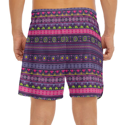 Purple Native Tribal Pattern Print Men's Split Running Shorts