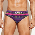 Purple Native Tribal Pattern Print Men's Swim Briefs