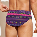Purple Native Tribal Pattern Print Men's Swim Briefs