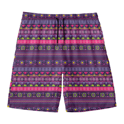 Purple Native Tribal Pattern Print Men's Swim Trunks