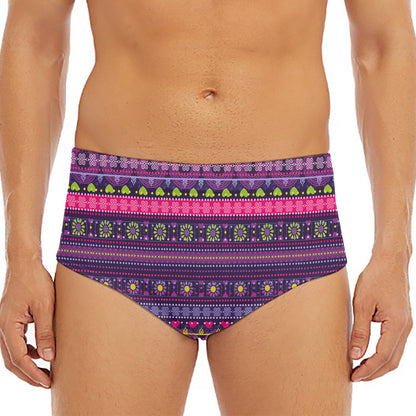 Purple Native Tribal Pattern Print Men's Triangle Swim Briefs