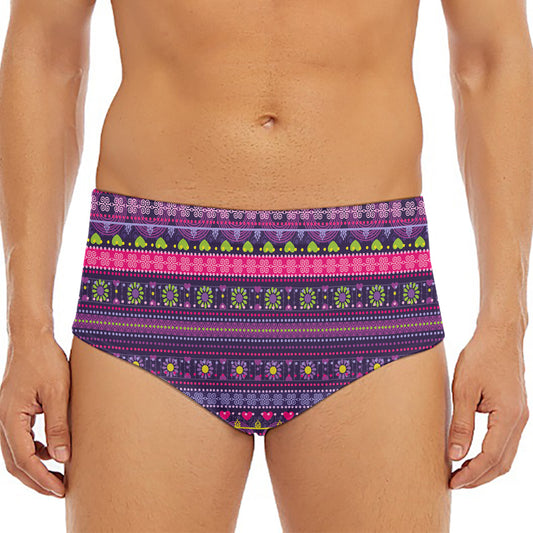 Purple Native Tribal Pattern Print Men's Triangle Swim Briefs