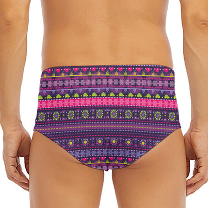 Purple Native Tribal Pattern Print Men's Triangle Swim Briefs