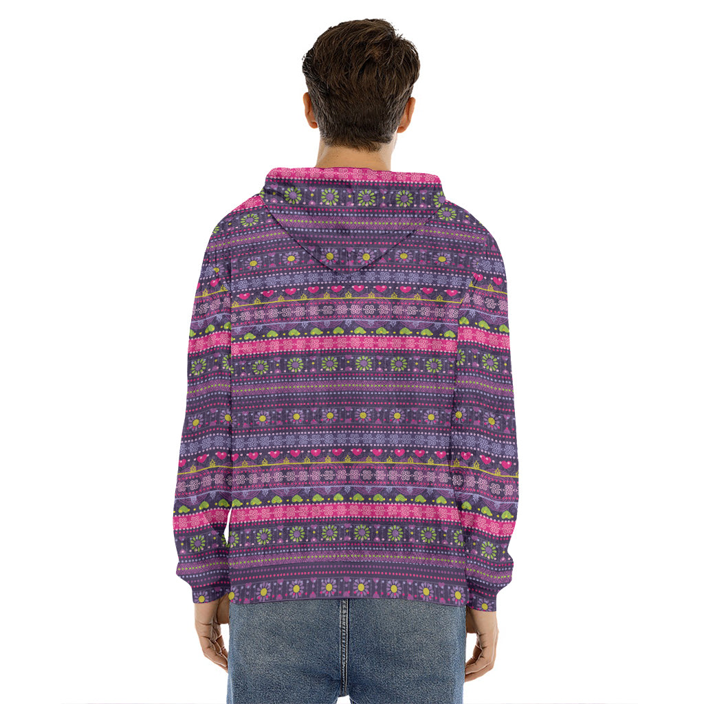 Purple Native Tribal Pattern Print Men's Velvet Pullover Hoodie