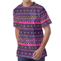 Purple Native Tribal Pattern Print Men's Velvet T-Shirt