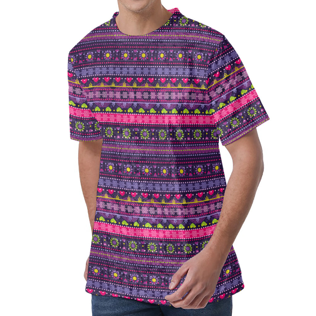 Purple Native Tribal Pattern Print Men's Velvet T-Shirt