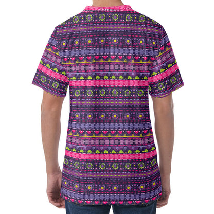 Purple Native Tribal Pattern Print Men's Velvet T-Shirt