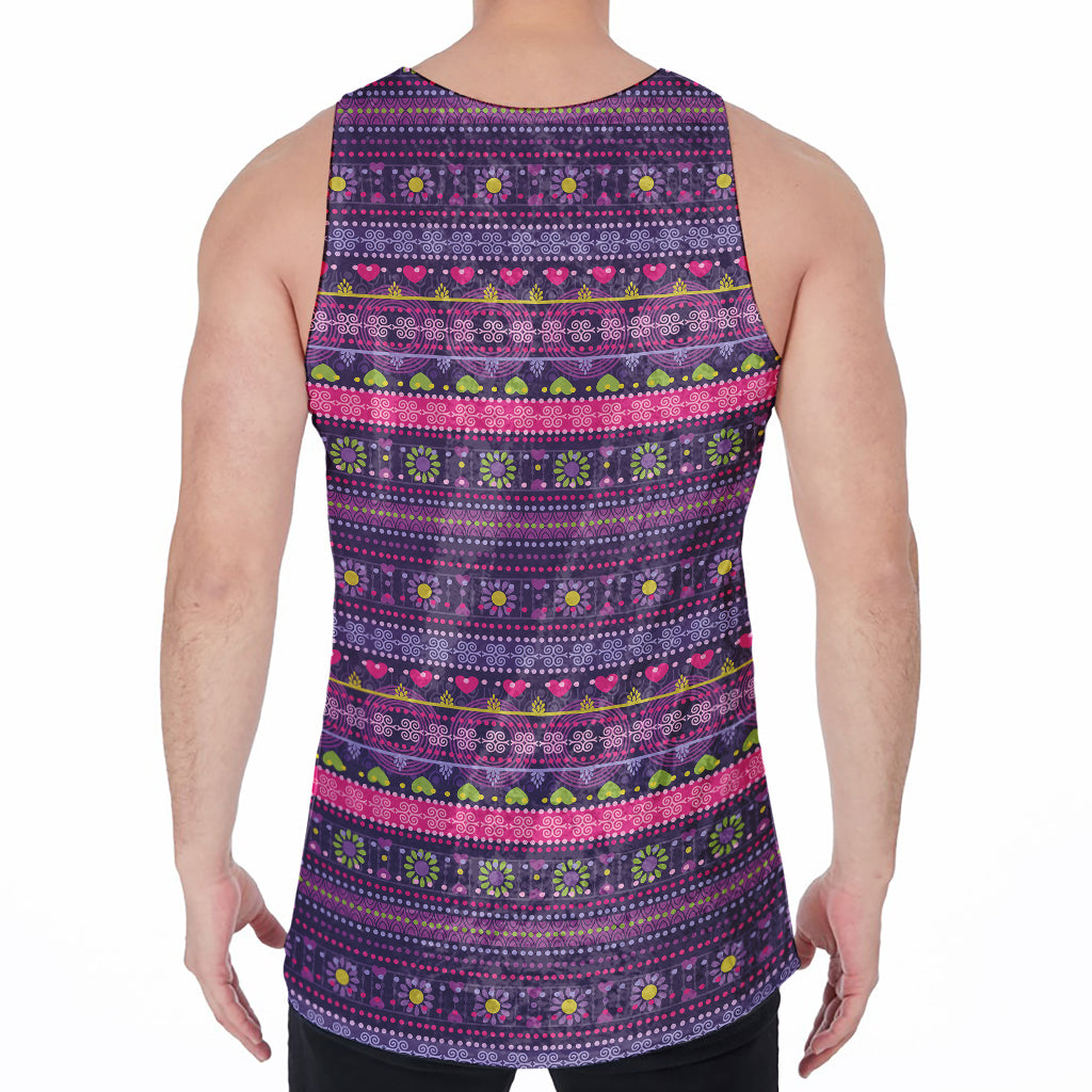 Purple Native Tribal Pattern Print Men's Velvet Tank Top