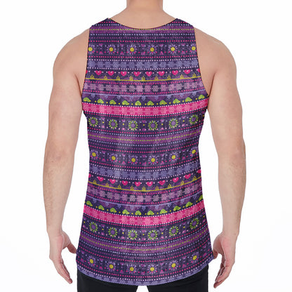 Purple Native Tribal Pattern Print Men's Velvet Tank Top