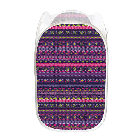 Purple Native Tribal Pattern Print Mesh Laundry Hamper