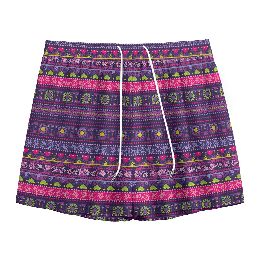 Purple Native Tribal Pattern Print Mesh Shorts