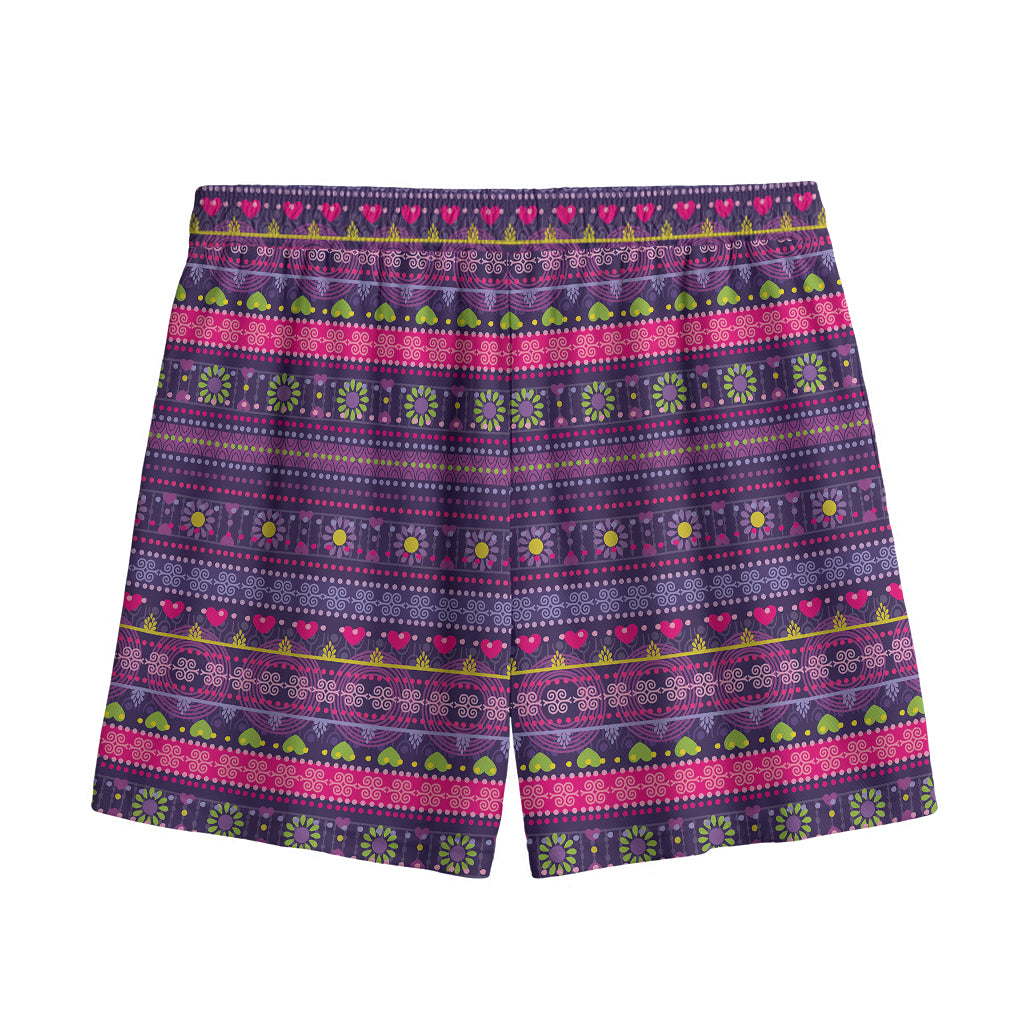 Purple Native Tribal Pattern Print Mesh Shorts