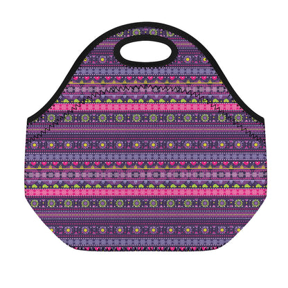 Purple Native Tribal Pattern Print Neoprene Lunch Bag