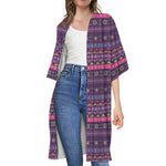 Purple Native Tribal Pattern Print Open Front Beach Cover Up