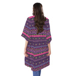 Purple Native Tribal Pattern Print Open Front Beach Cover Up