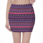 Purple Native Tribal Pattern Print Pencil Mini Skirt