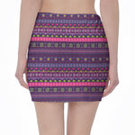 Purple Native Tribal Pattern Print Pencil Mini Skirt