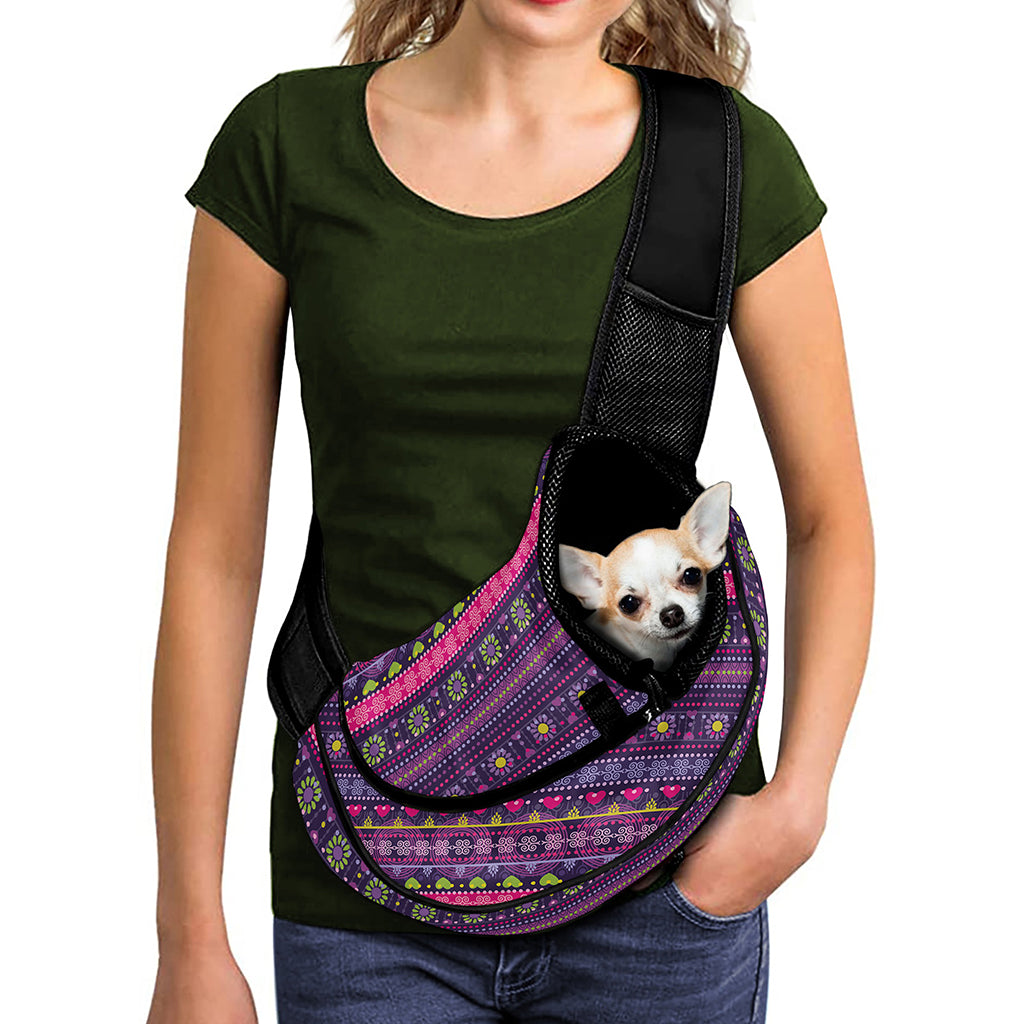 Purple Native Tribal Pattern Print Pet Sling Carrier