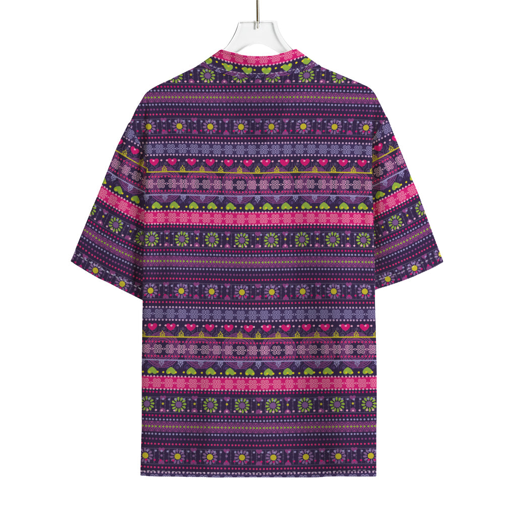 Purple Native Tribal Pattern Print Rayon Hawaiian Shirt