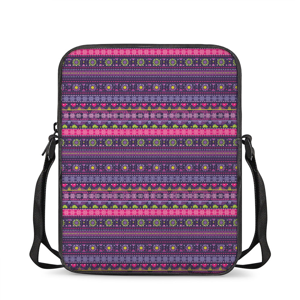 Purple Native Tribal Pattern Print Rectangular Crossbody Bag