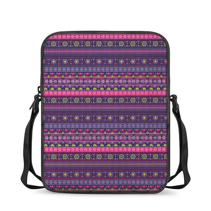 Purple Native Tribal Pattern Print Rectangular Crossbody Bag