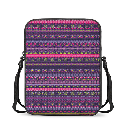 Purple Native Tribal Pattern Print Rectangular Crossbody Bag